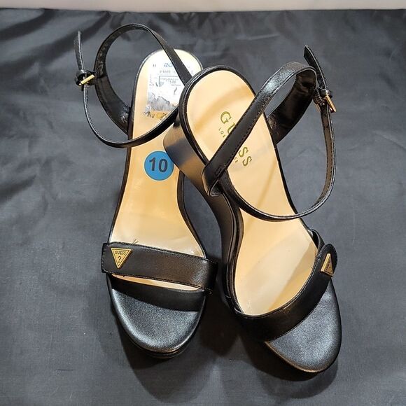 BRAND NEW GUESS GOLD LOGO PLATFORM HIGH WEDGE SANDAL - Picture 13 of 14